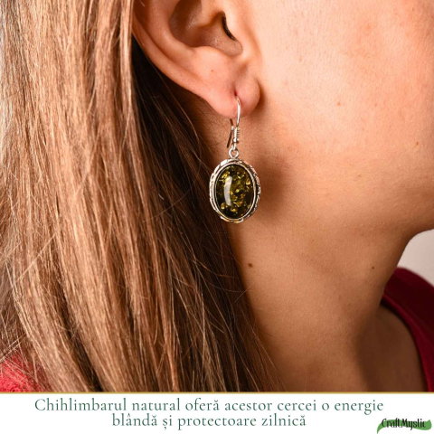 Cercei Argint 925 cu Chihlimbar Verde Oval – Echilibru si Eleganta Naturala [1]