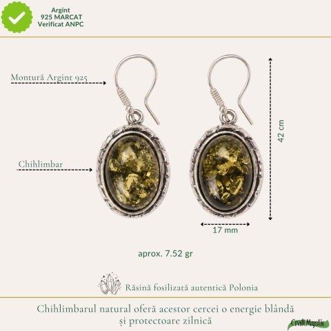 Cercei Argint 925 cu Chihlimbar Verde Oval – Echilibru si Eleganta Naturala [3]