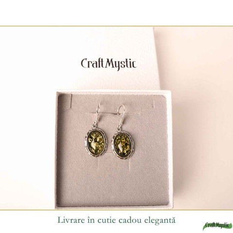Cercei Argint 925 cu Chihlimbar Verde Oval – Echilibru si Eleganta Naturala [5]