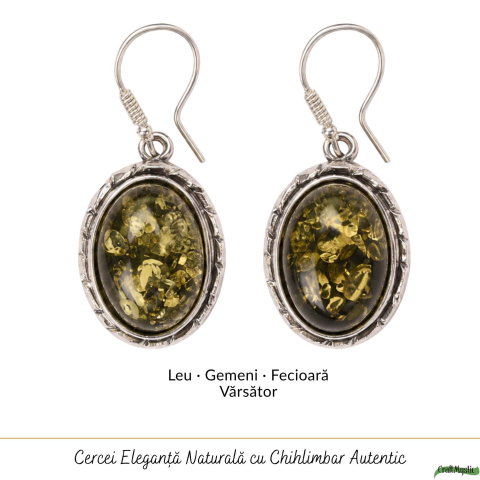 Cercei Argint 925 cu Chihlimbar Verde Oval – Echilibru si Eleganta Naturala [4]