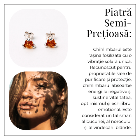 Cercei Argint 925 cu Chihlimbar Auriu Rotund – Lumina Solara, Delicatete si Protectie Calda [5]