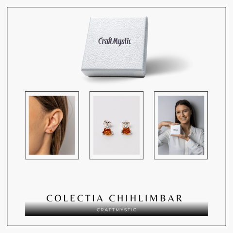 Cercei Argint 925 cu Chihlimbar Auriu Rotund – Lumina Solara, Delicatete si Protectie Calda [7]