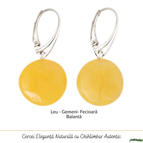 Cercei Argint 925 cu Chihlimbar Galben Rotund – Energie Pozitiva si Eleganta Calda [4]