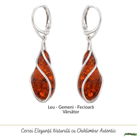 Cercei Argint 925 cu Chihlimbar Rosu Lacrima – Eleganta si Energie Pozitiva [3]