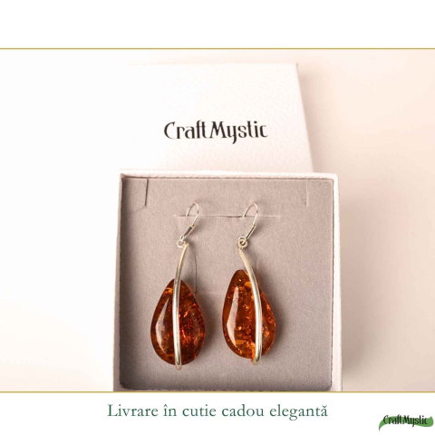 Cercei Argint 925 cu Chihlimbar Lacrima – Energie Calda si Eleganta Statement [5]