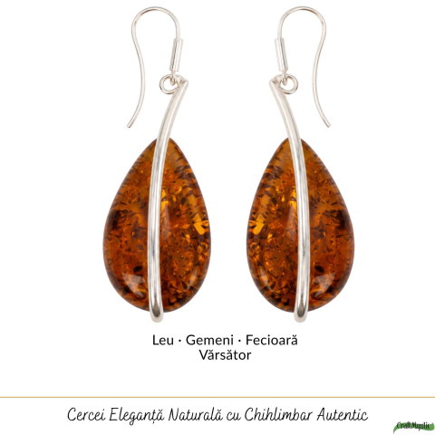 Cercei Argint 925 cu Chihlimbar Lacrima – Energie Calda si Eleganta Statement [4]
