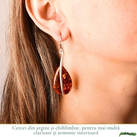 Cercei Argint 925 cu Chihlimbar Lacrima – Energie Calda si Eleganta Statement [1]