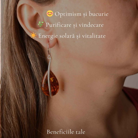 Cercei Argint 925 cu Chihlimbar Lacrima – Energie Calda si Eleganta Statement [2]