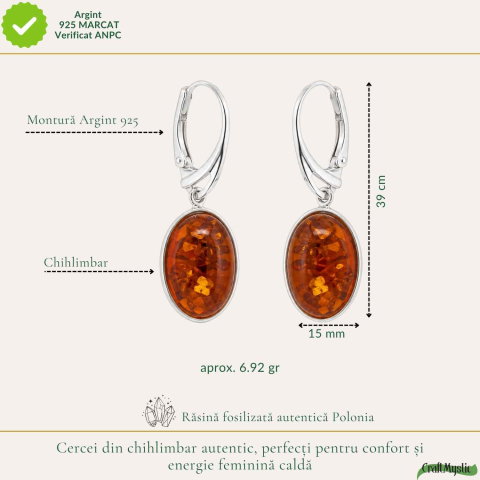 Cercei Argint 925 cu Chihlimbar Oval – Eleganta si Energie Pozitiva [3]