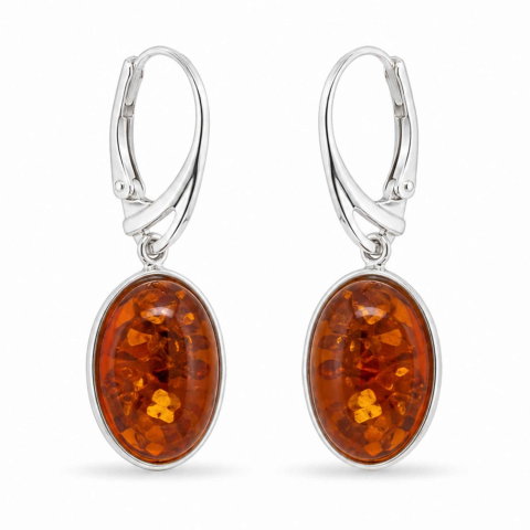 Leu - Cercei Argint 925 cu Chihlimbar Oval – Eleganta si Energie Pozitiva