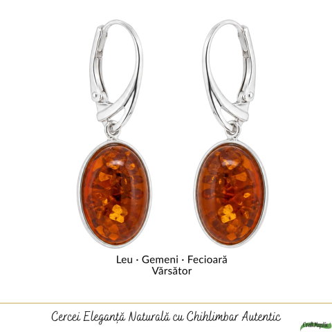 Cercei Argint 925 cu Chihlimbar Oval – Eleganta si Energie Pozitiva [4]