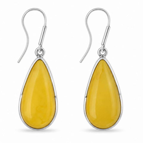 Leu - Cercei Argint 925 cu Chihlimbar Galben Lacrima – Lumina si Feminitate