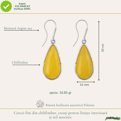 Cercei Argint 925 cu Chihlimbar Galben Lacrima – Lumina si Feminitate [3]