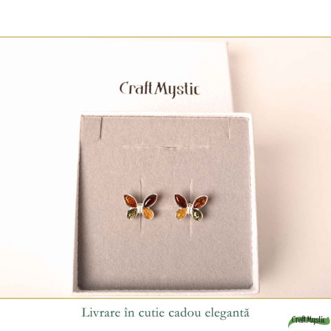 Cercei Argint 925 cu Chihlimbar Multicolor Fluture – Bucurie si Feminitate [5]