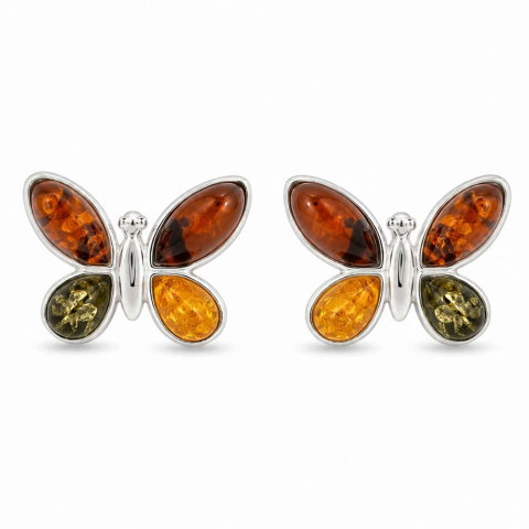 Leu - Cercei Argint 925 cu Chihlimbar Multicolor Fluture – Bucurie si Feminitate