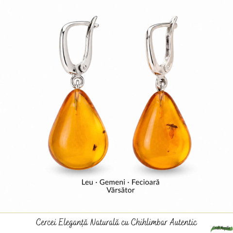 Cercei Argint 925 cu Chihlimbar Natural Lacrima – Energie Calda si Eleganta Feminina [4]