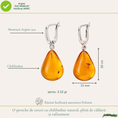Cercei Argint 925 cu Chihlimbar Natural Lacrima – Energie Calda si Eleganta Feminina [3]