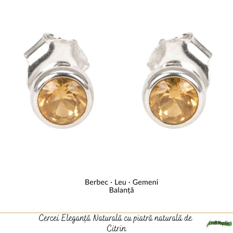 Cercei Argint 925 cu Citrin Fațetat Rotund – Energie Pozitiva si Claritate [4]