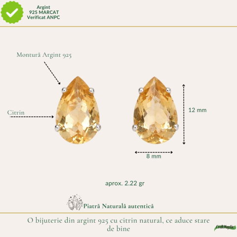 Cercei Argint 925 cu Citrin Fatetat – Energie Pozitiva si incredere [3]