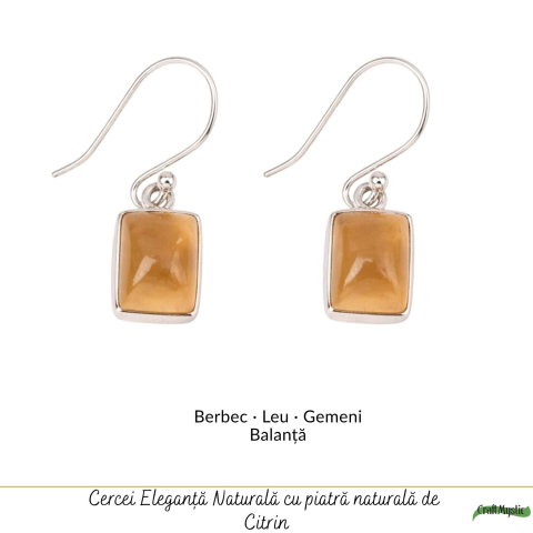 Cercei Argint 925 cu Citrin Dreptunghiular – Energie Pozitiva si incredere [4]