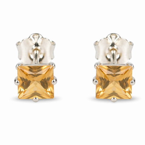 Cristale pe beneficii - Cercei Argint 925 cu Citrin Fatetat Patrat – Energie Pozitiva si incredere