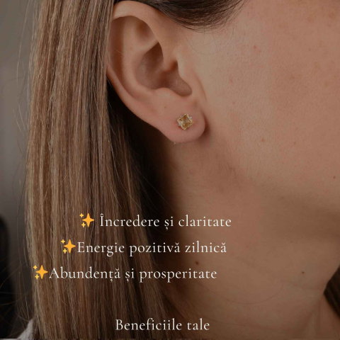 Cercei Argint 925 cu Citrin Fatetat Patrat – Energie Pozitiva si incredere [2]