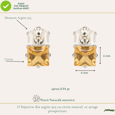 Cercei Argint 925 cu Citrin Fatetat Patrat – Energie Pozitiva si incredere [3]