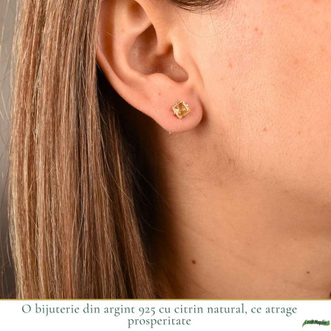 Cercei Argint 925 cu Citrin Fatetat Patrat – Energie Pozitiva si incredere [1]