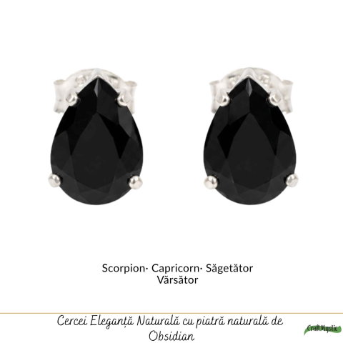 Cercei Argint 925 cu Obsidian Natural in Forma de Lacrima – Protectie si Eleganta [4]