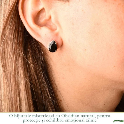 Cercei Argint 925 cu Obsidian Natural in Forma de Lacrima – Protectie si Eleganta [1]