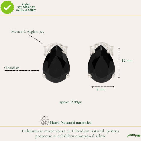 Cercei Argint 925 cu Obsidian Natural in Forma de Lacrima – Protectie si Eleganta [3]
