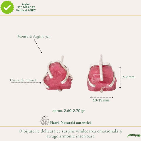 Cercei Argint 925 cu Rodonit Brut Natural – Echilibru Emotional si Energie Blanda [3]