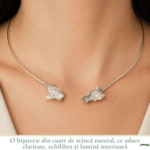 Colier Choker Argintiu cu Cuart de Stanca Natural – Claritate si Echilibru Energetic [1]