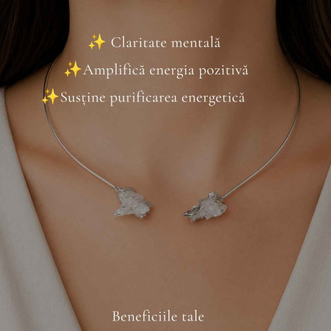 Colier Choker Argintiu cu Cuart de Stanca Natural – Claritate si Echilibru Energetic [2]