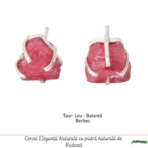 Cercei Argint 925 cu Rodonit Brut Natural – Echilibru Emotional si Energie Blanda [4]
