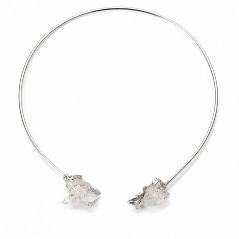 Bijuterii Semiprețioase - Colier Choker Argintiu cu Cuart de Stanca Natural – Claritate si Echilibru Energetic