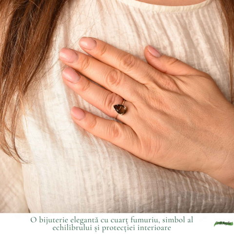 Inel Argint 925 cu Cuart Fumuriu Fatetat Lacrima – Echilibru si Claritate [1]