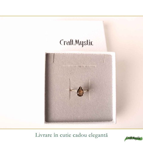 Inel Argint 925 cu Cuart Fumuriu Fatetat Lacrima – Echilibru si Claritate [5]