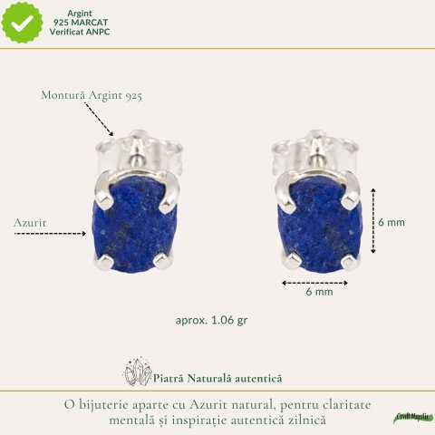 Cercei Argint 925 cu Azurit Brut Natural – Intuitie si Claritate Interioara [3]