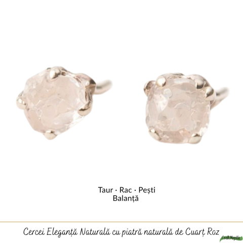 Cercei argint 925 cuart roz brut – iubire de sine si energie delicata [4]