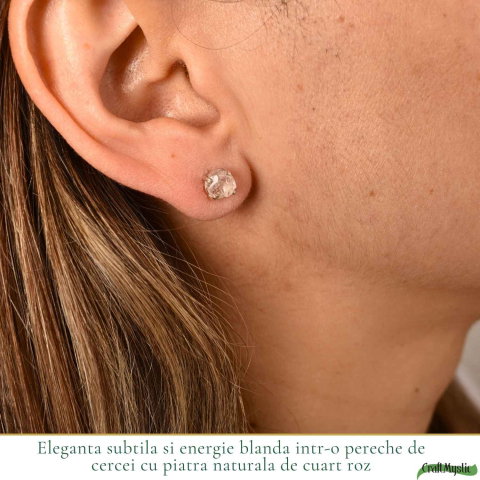 Cercei argint 925 cuart roz brut – iubire de sine si energie delicata [1]