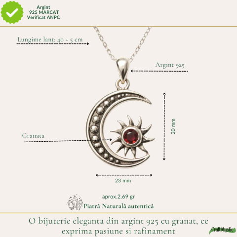 Colier Argint 925 cu Granat Soare si Luna – Energie si Echilibru Interior [3]