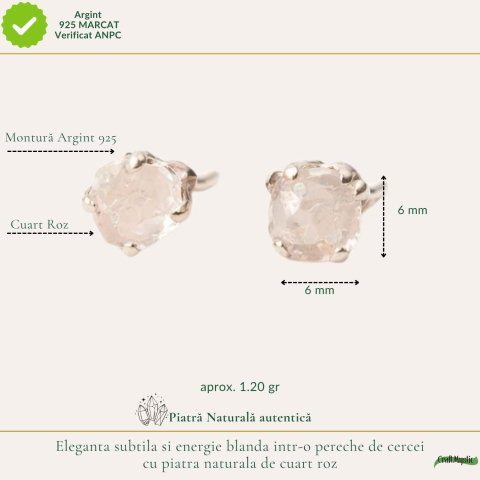Cercei argint 925 cuart roz brut – iubire de sine si energie delicata [3]
