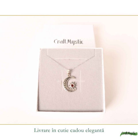 Colier Argint 925 cu Granat Soare si Luna – Energie si Echilibru Interior [5]