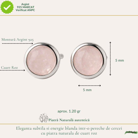 Cercei Argint 925 cu Cuart Roz Bobita – Iubire si Delicatețe Zilnica [3]