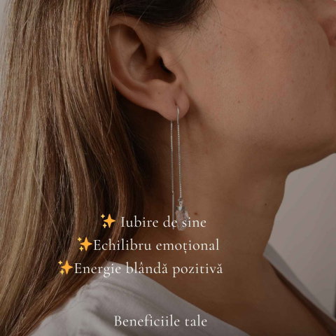 Cercei Argint 925 cu Cuart Roz Brut si Lant – Iubire si Energie Naturala [2]