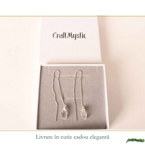 Cercei Argint 925 cu Cuart Roz Brut si Lant – Iubire si Energie Naturala [5]