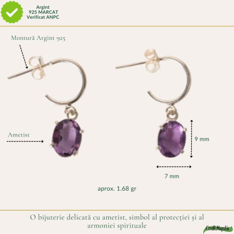 Cercei Argint 925 cu Ametist Fatetat Oval – Claritate si Eleganta Delicata [3]