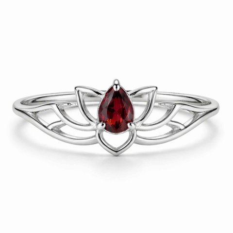 Echilibrare Energetica - Inel Argint 925 cu Granat Lotus – Energie, Echilibru si Renastere