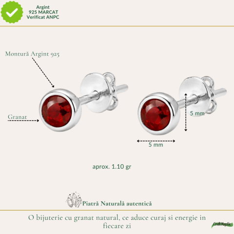 Cercei Argint 925 cu Granat Bobita – Energie, Stabilitate si Incredere [3]